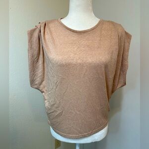 🩰EUC🩰 MANGO Light Pink Knit Short Sleeved Top With Layered/ Puckered Shoulders